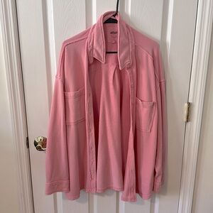 Aerie Lumberjane Fleece Shirt in Pink Petal